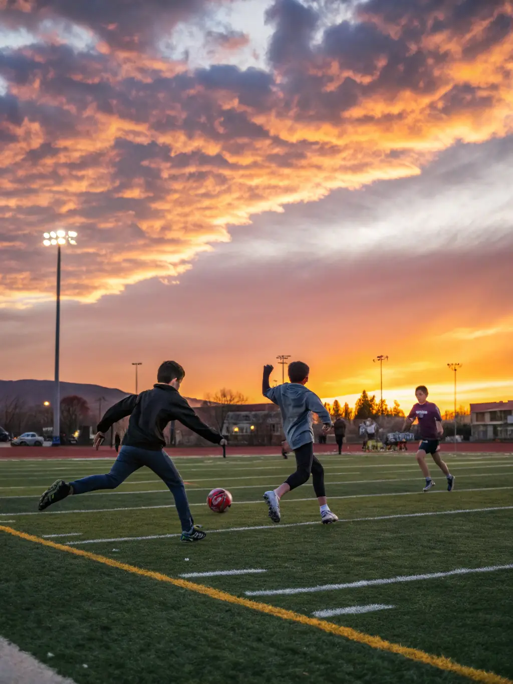 An image showing children playing football in a local park, emphasizing teamwork and fun.