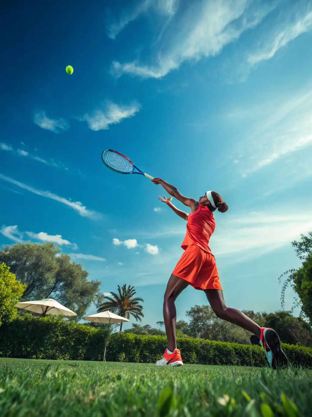A diverse group of people playing tennis on outdoor courts, emphasizing the accessibility and community aspect of the tennis program at Vigilante Omnisports Mayet.