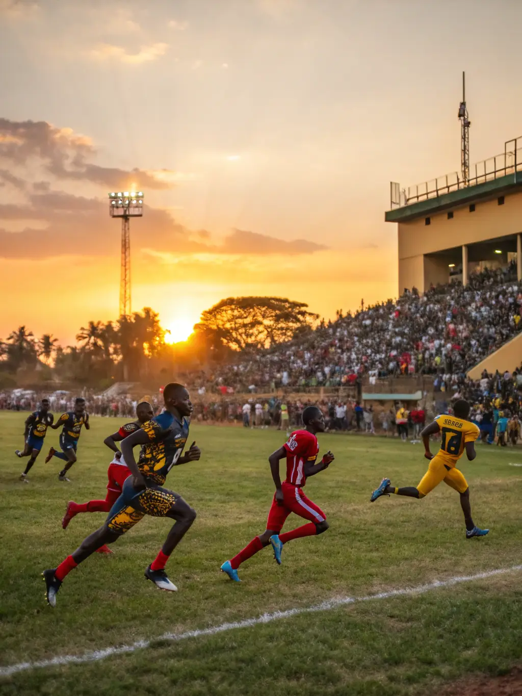 A dynamic image of a football match in progress, with players from Vigilante Omnisports Mayet demonstrating teamwork and sportsmanship.