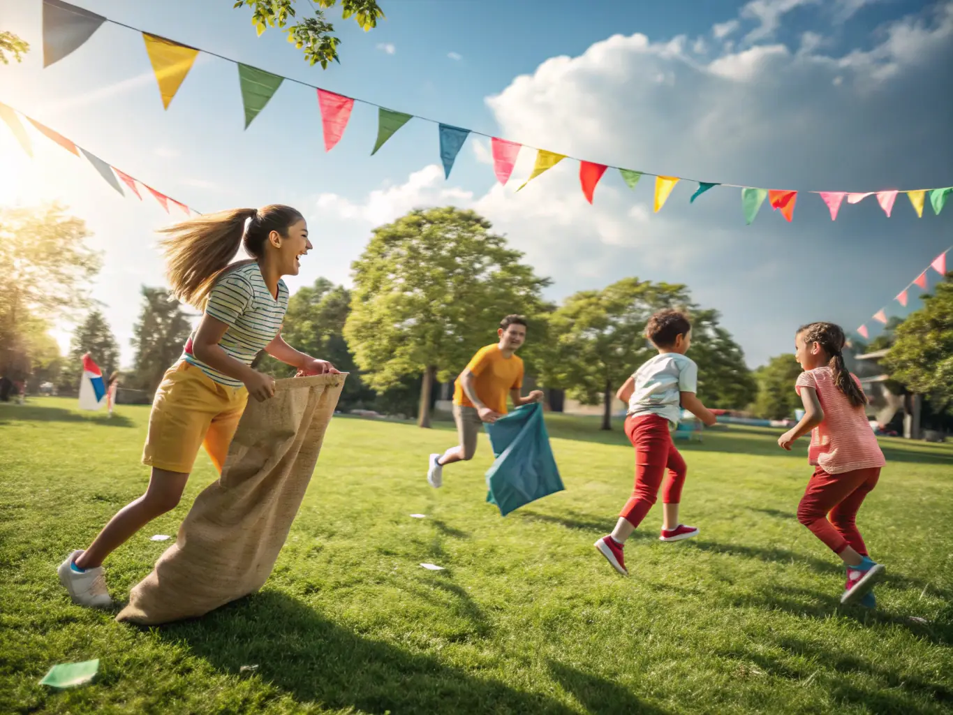 A vibrant photo capturing the excitement of the Annual Community Sports Day, showcasing participants of all ages enjoying various sports and games.